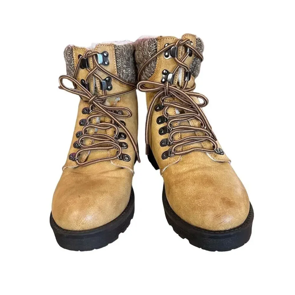 MIA Women's Brown‎ Combat Ankle Boots Size 8.5 Moto Hiking Casual distressed - Picture 4 of 10